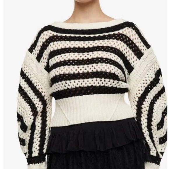 ZARA Striped croppe Chunky Knit Sweater Crochet Long Sleeve Limited Edition M L - Picture 8 of 11